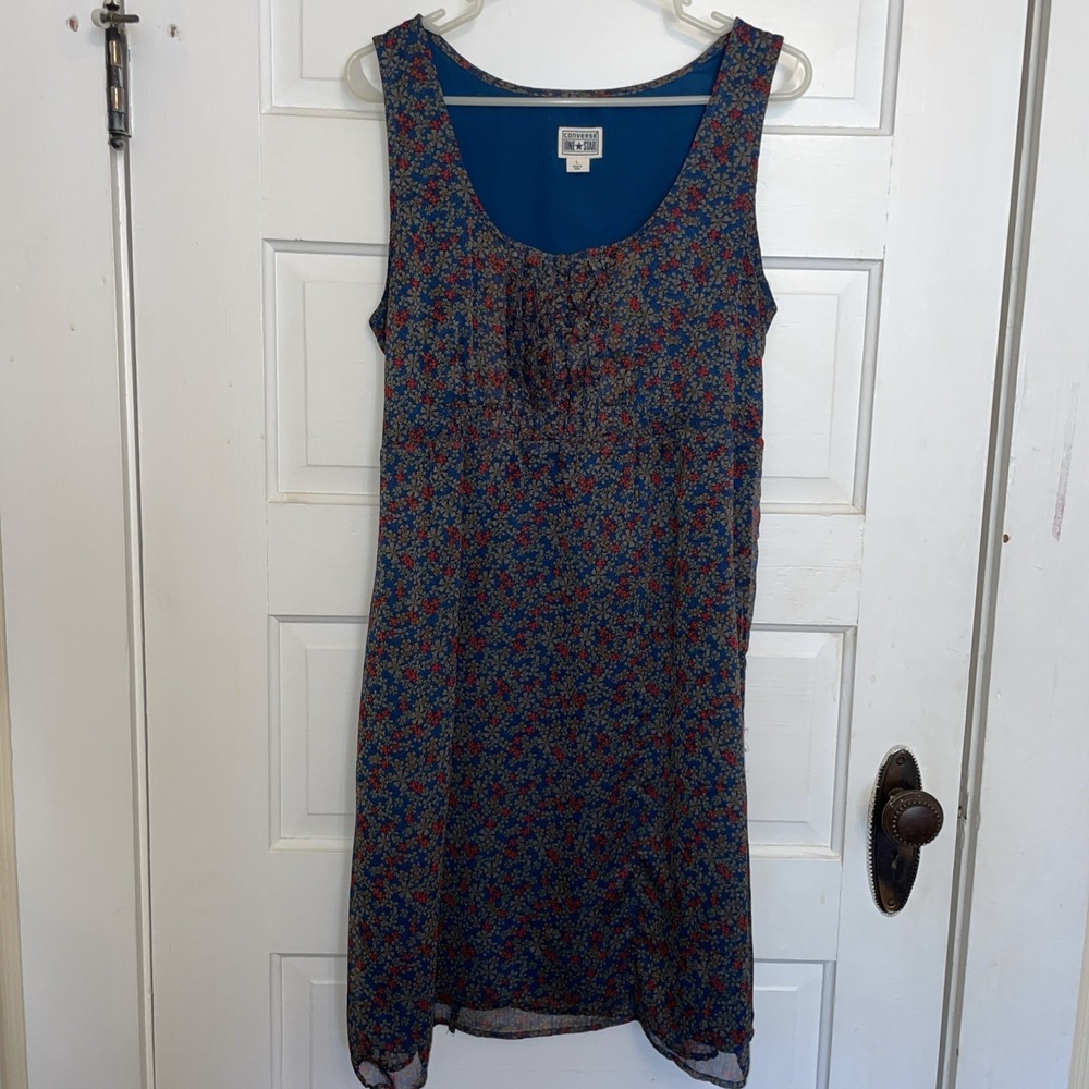Converse One Star Large Dress Dark Blue‎ & Floral Sheer Overlay, Ruffled Front